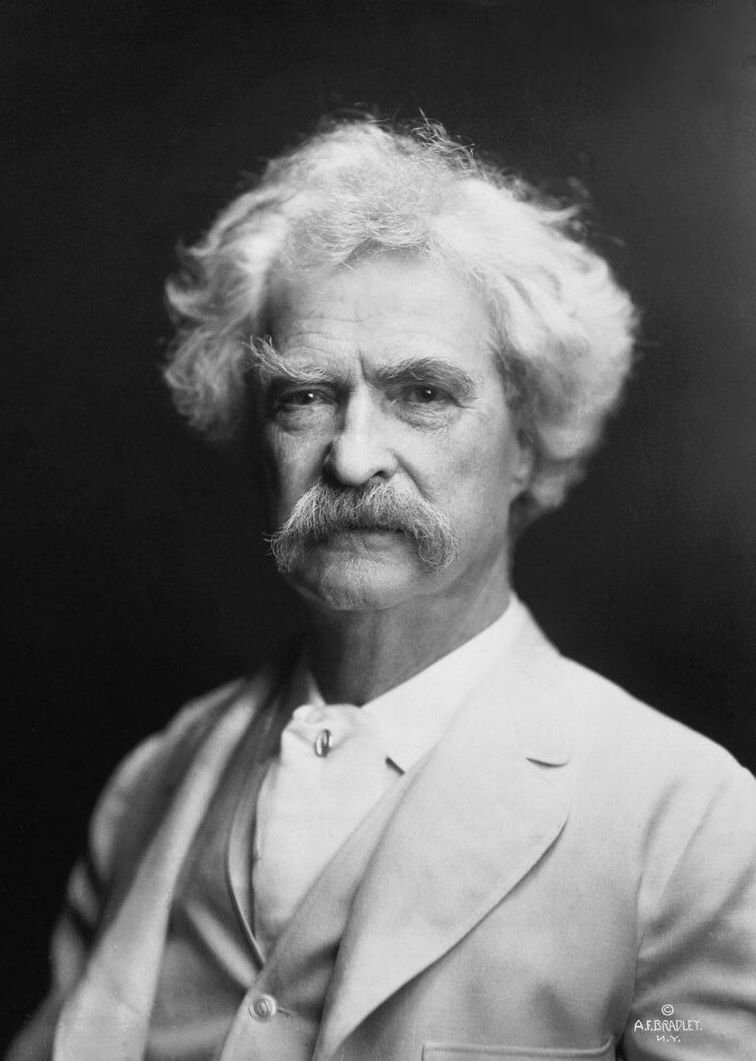 Mark Twain, American writer and humorist, photographed by A.F. Bradley in 1907.