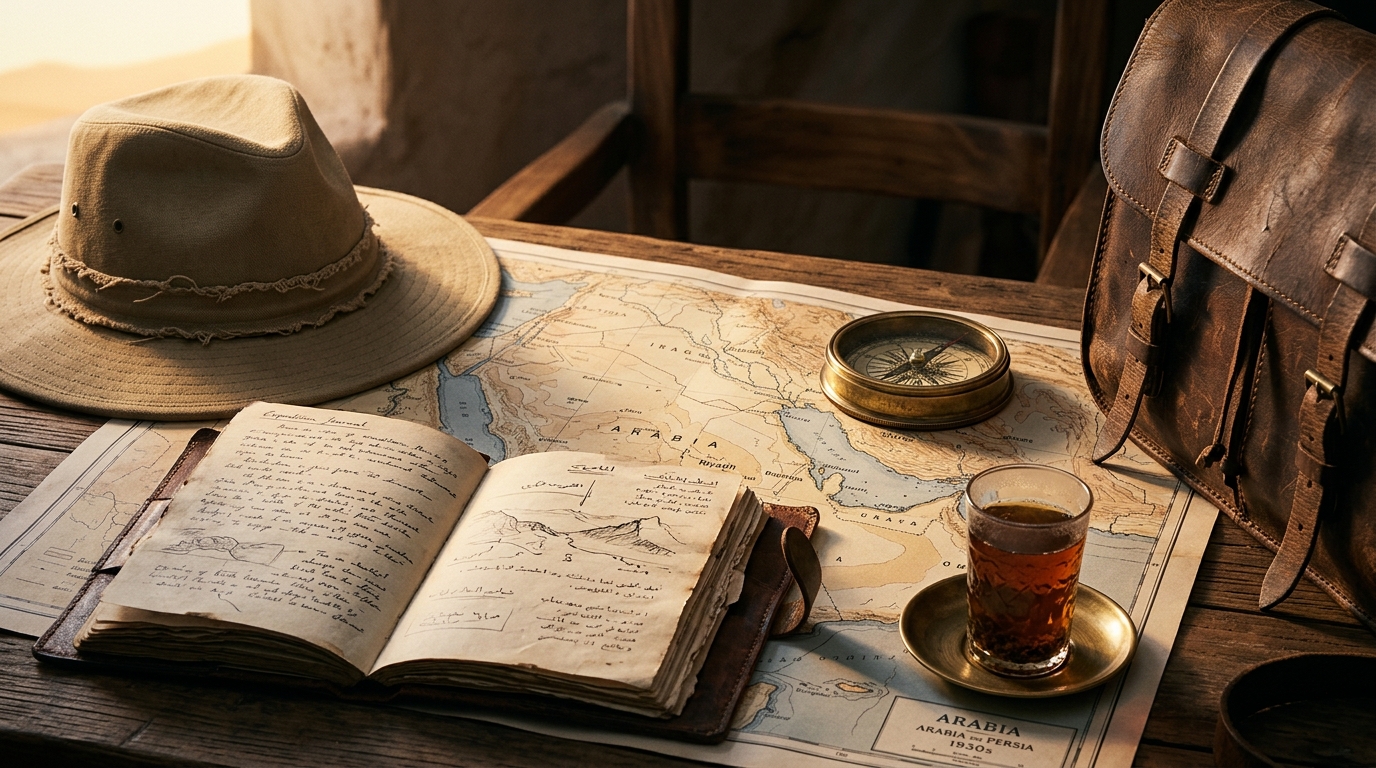 Rooftop tea glass and lantern at first light for Freya Stark travel quotes