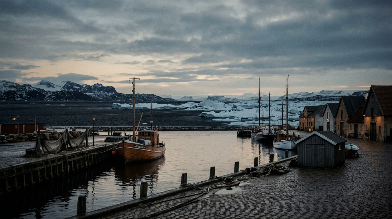 A northern sea crossing from a Copenhagen harbour toward Greenland ice for peter hoeg travel quotes