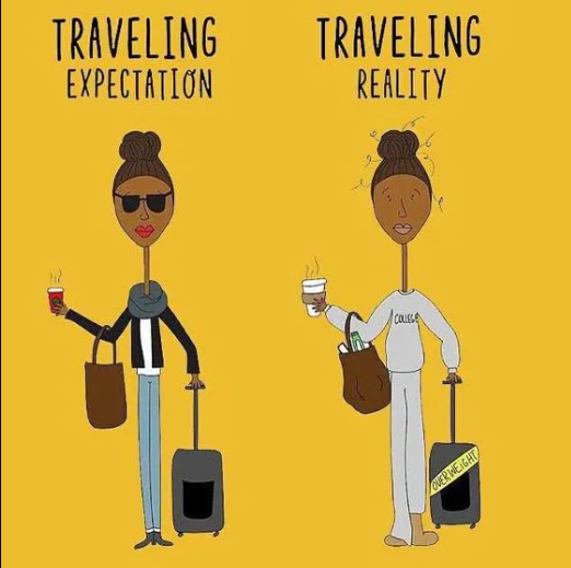 reality v expectation - funny solo travel quotes